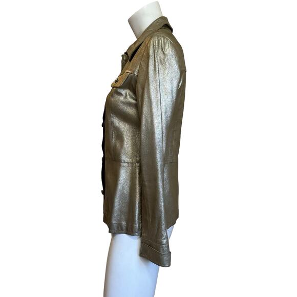 Iceberg Gold Button Down Leather Shirt Jacket sz 42=Small - Picture 4 of 11